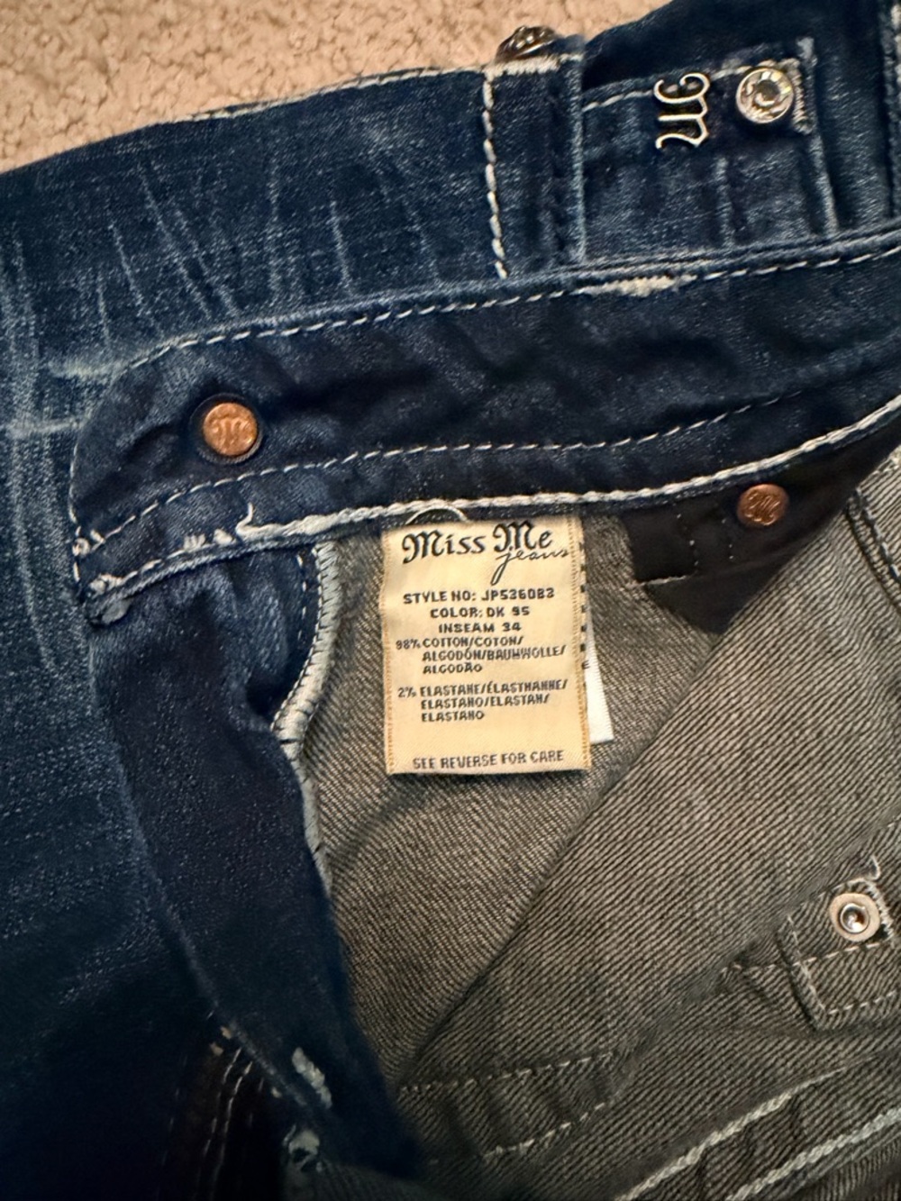 Miss Me Dark Blue Boot Cut Jeans with Embroidered Pocket - Picture 5 of 7